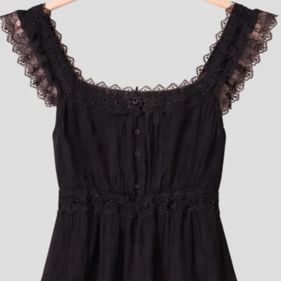 Y2K Mini Black Lace Trim Dress S Romantic Goth Bow Back Button Front Whimsigoth - Picture 3 of 7